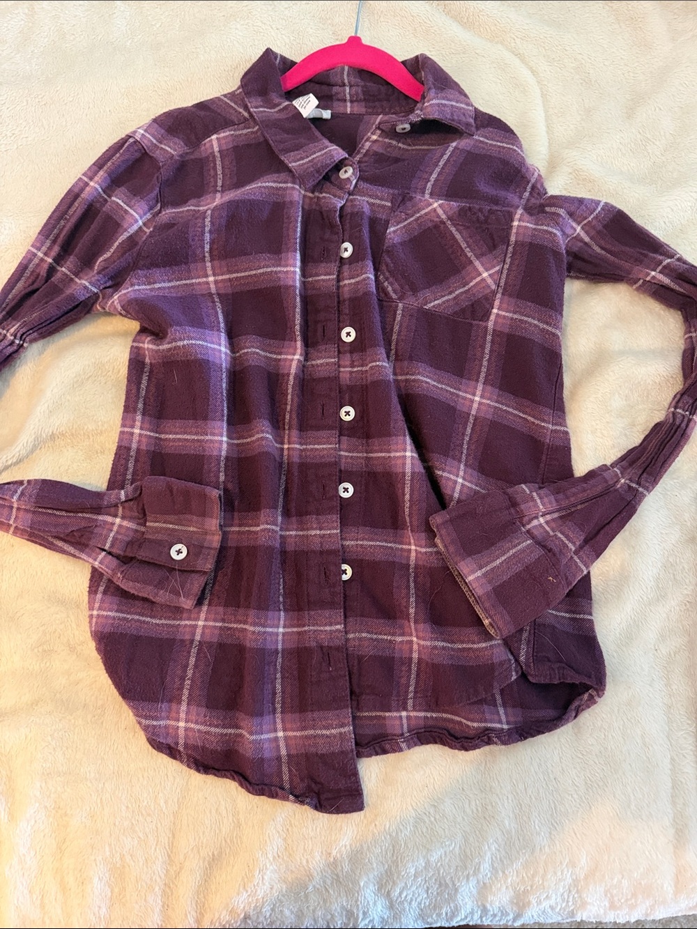 Full Tilt Purple Plaid Shirt with Pink Accent